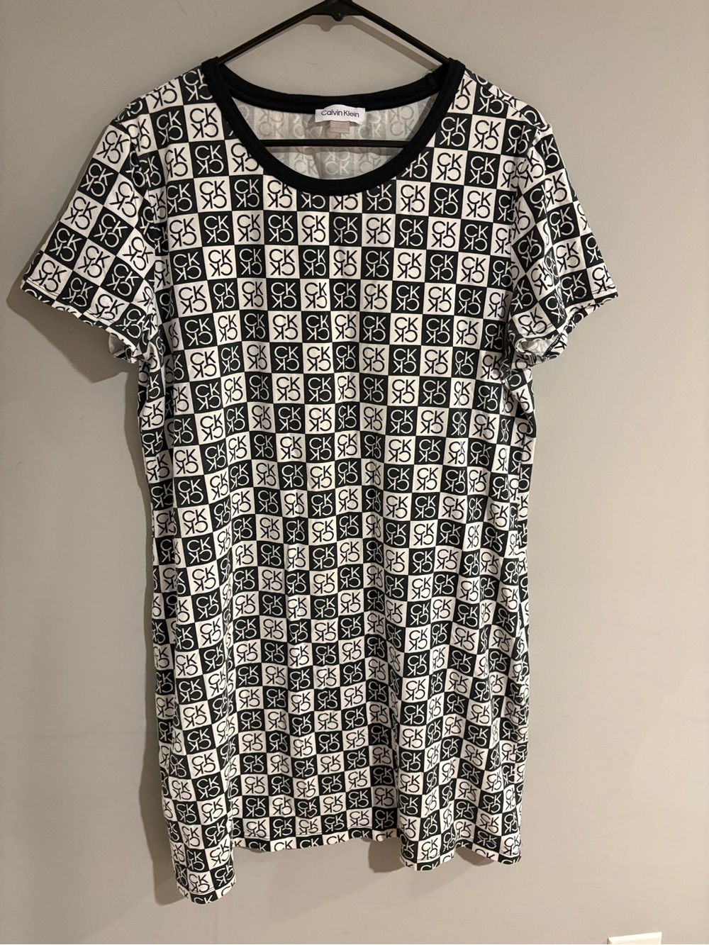 Calvin Klein CK Monogram T-Shirt Dress Women’s XL Black White Logo Print